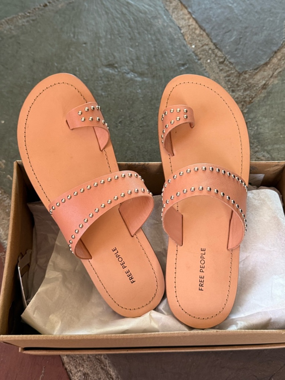 Free People Coral Pink Studded Leather Slide Sandals